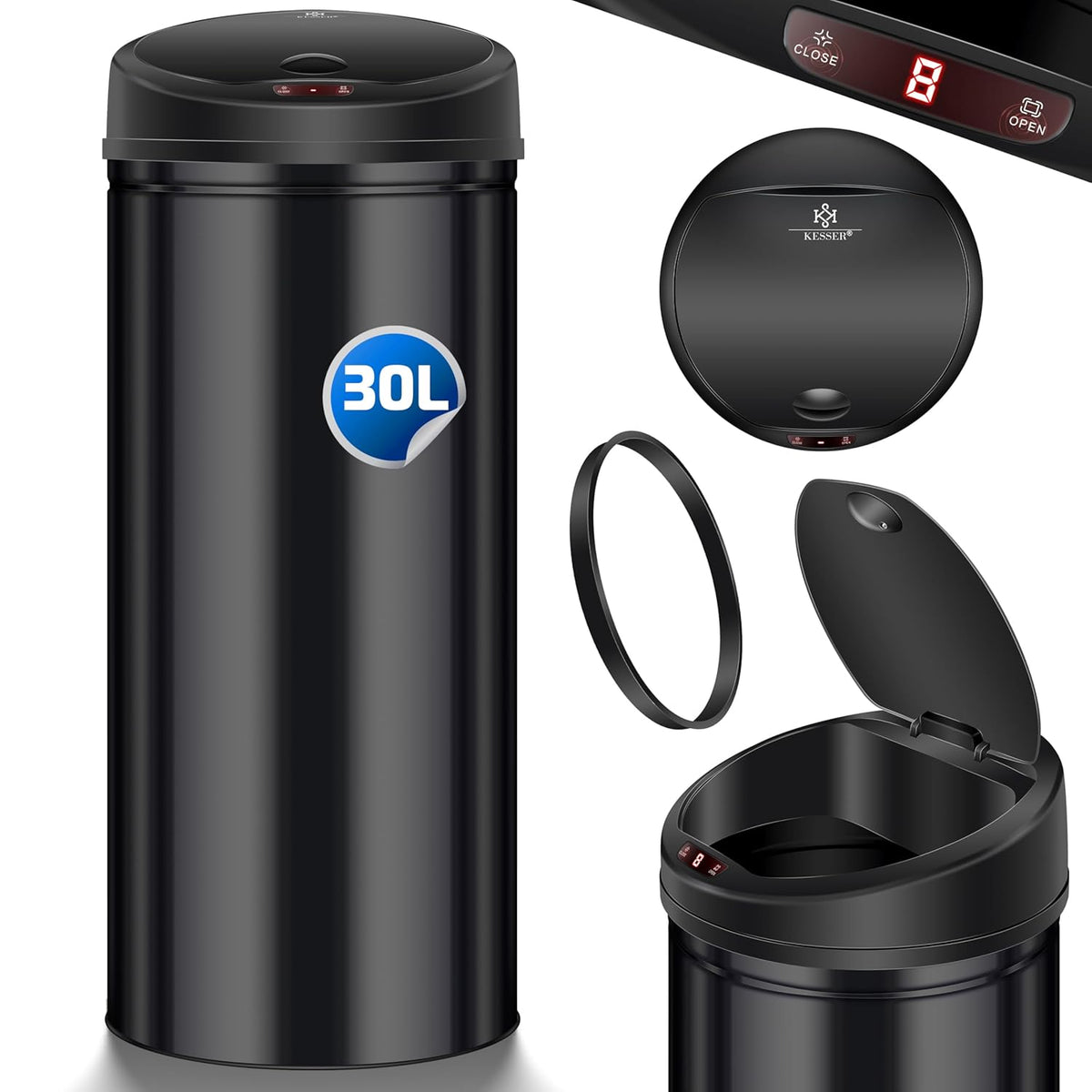 KESSER® Sensor Prullenbak - Afvalbak - Vuilnisbak - 30L - Zwart