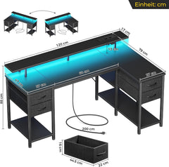 Bureau - Computertafel - Hoekbureau - 120x80 cm - Zwart - Seventable •