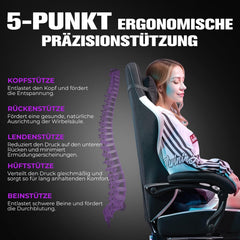 GTPLAYER Gamingstoel, ergonomische pc-stoel, ademende stof, grote en hoge draaibare bureaustoel met voetsteun, verstelbare lendensteun en hoofdsteun, zwart
