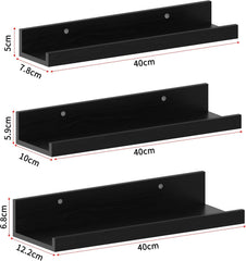 EXYGLO 40 cm lang wandrek, rustiek zwevend rek, fotolijst voor woonkamer, keuken, kinderkamer of slaapkamer, 3 stuks, met verschillende maten