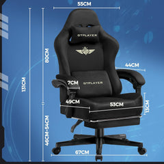 GTPLAYER Gamingstoel, ademende bureaustoel, ergonomisch, hoogwaardige stof, ergonomische pc-stoel, 160° verstelbare rugleuning en uittrekbare voetensteun, draagkracht 180 kg, zwart