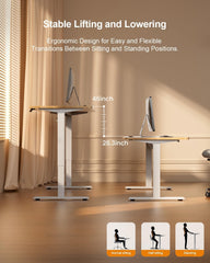 HLDIRECT Elektrisch staand bureau met stopcontacten, 120x60cm, esdoorn, 60kg