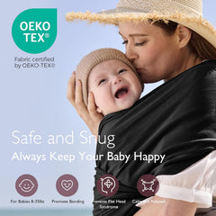 Momcozy Baby Wrap Carrier, gemakkelijk te dragen babydraagdoek, lichtgewicht handsfree draagdoek, verstelbare babydrager voor pasgeborenen tot peuters van 3,6 tot 16 kg, zwart