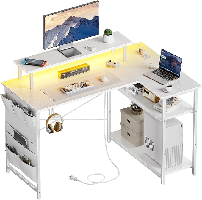 Gaming bureau - Gaming desk - Hoekbureau - 110x80 cm - Wit - HLONONE