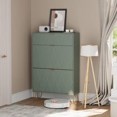 UEV Schoenenkast met 2 kleppen, 80 x 24 x 120 cm voor 16 paar schoenen, schoenenkast, smal, schoenenrek, schoenenkast in de hal, ruimtebesparend, groen
