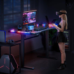 SOLAVERO LED Elektrisch Gamingbureau, 120 x 60 cm, met 2 geheugenfuncties, blad van koolstofvezel, in hoogte verstelbare tafel, zwart •