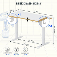 Zit sta bureau - Elektrisch - Verstelbaar - 110x52 cm - Wit - SK1W - FLEXISPOT