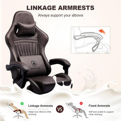 GTPLAYER Gamingstoel, ergonomische gamingstoel, bureaustoel, racestoel met voetensteun, luidspreker, muziek, bureaustoel, belastbaar tot 150 kg, lichtbruin
