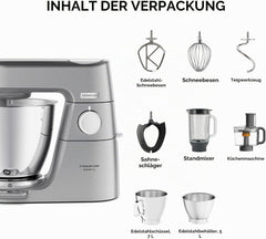 Kenwood Titanium Chef Baker XL - keukenmachine 1200W 7L+5L, geïntegreerde weegschaal, LightLift-roerarm, zilver •