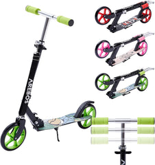 Arebos Cityroller groene scooter in hoogte verstelbaar | inklapbaar | incl. draagriem | XXL wielen | traprem | voor kinderen en volwassenen | tot 100 kg belastbaar | kickscooter | kickscooter