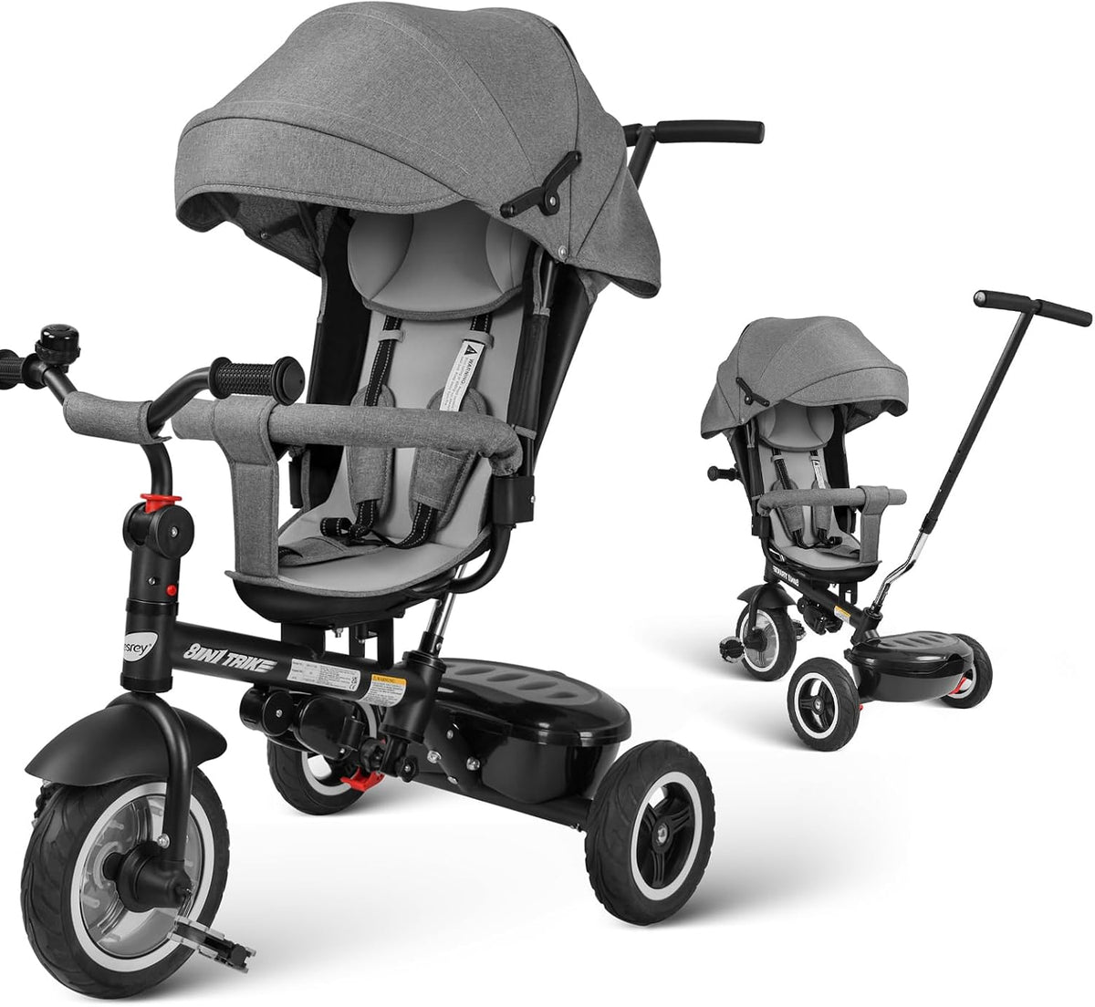 Besrey 7-in-1 driewieler voor kinderen, babydriewieler, buitenspeelgoed voor kinderwagen, opvouwbare multifunctionele fiets, aanbevolen voor kinderen van 1-6 jaar (klassieke editie - grijs)
