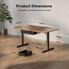 Zit sta bureau - Elektrisch - Verstelbaar - 140x80 cm - Bruin - SOLAVERO •