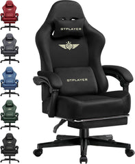 GTPLAYER Gamingstoel, ademende bureaustoel, ergonomisch, hoogwaardige stof, ergonomische pc-stoel, 160° verstelbare rugleuning en uittrekbare voetensteun, draagkracht 180 kg, zwart