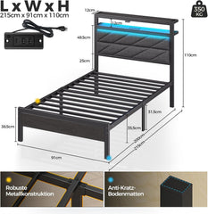Bedframe met lattenbodem - 90x200 cm - Metaal - Zwart - Seventable