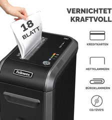 Fellowes Powershred 99Ci, papierversnipperaar voor kantoor, 18 vellen, papierversnipperaar met 100% scheurvrije technologie, Safesense, energiebesparingssysteem, 34 l papiermand, CD-versnipperaar •