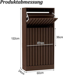 UEV Schoenenkast met 3 kleppen hout, schoenenrek smal, met kantelbeveiliging en verstelbare scheidingswanden (donkerbruin)