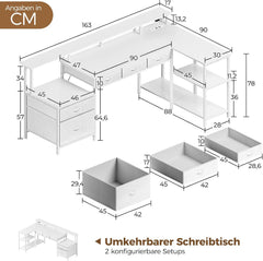 Bureau - Computertafel - Hoekbureau - 163x90 cm - Wit - Seventable