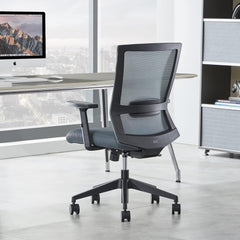 Sunon Bureaustoel, directiestoel, ergonomische bureaustoel, draaistoel met stille rol, ademend netweefsel, managersstoel met verstelbare armleuningen, zithoogteverstelling, grijs