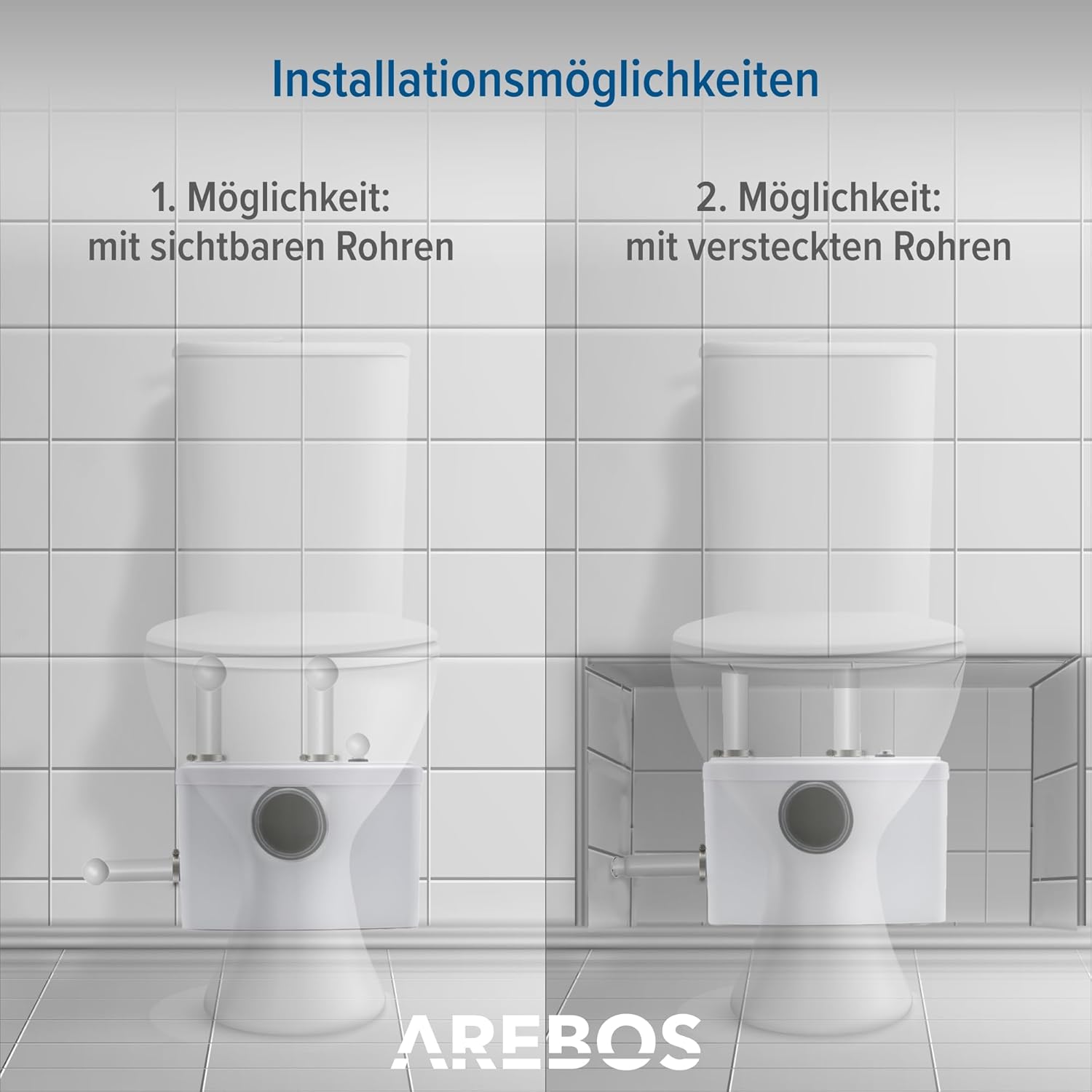 AREBOS Klein pompsysteem, fecaliënpomp, huishoudpomp, 600 W, 3 toevoeren voor toilet, douche en wastafel, GS-getest.