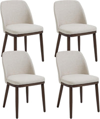 Ya-Home Set van 4 eetkamerstoelen van hout, keukenstoel van linnen, beige