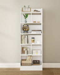 Hzuaneri BC11103X Boekenkast, boekenkast met 6 vakken, opbergrek, staand rek, voor woonkamer, kantoor, slaapkamer, 24 x 60 x 170 cm, wit