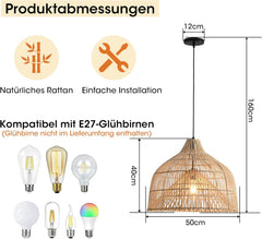 Hanglamp Parrot Uncle Rattan, 50 cm natuurlijke bamboe lampenkap, mandvormige hanglamp, in hoogte verstelbaar, E27 fitting voor eetkamer, woonkamer, slaapkamer, hal (lamp niet inbegrepen) [Energieklasse A]