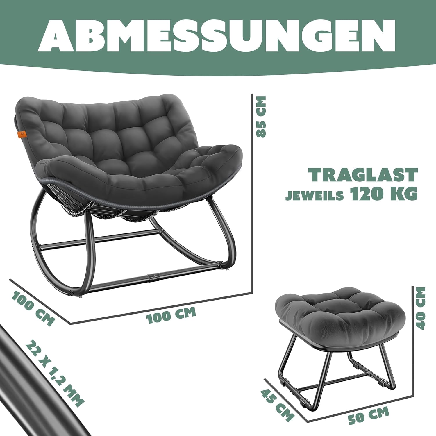 KESSER® Ergonomische schommelstoel - Relaxstoel - Antislip - Antraciet •