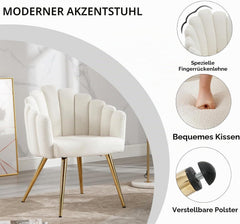 Ya-Home Fauteuil van imitatiebont met gouden metalen poten, gestoffeerde armleuningen, gestoffeerde stoel voor woonkamer/slaapkamer, wit