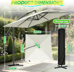 Verdego Parasol met standaard, zweefparasol, rechthoekig, Ø 350 cm, tuinparasol met zwengel, beschermhoes, uv-bescherming, winddicht, waterafstotend, aluminium, marktparasol, 360° draaibaar