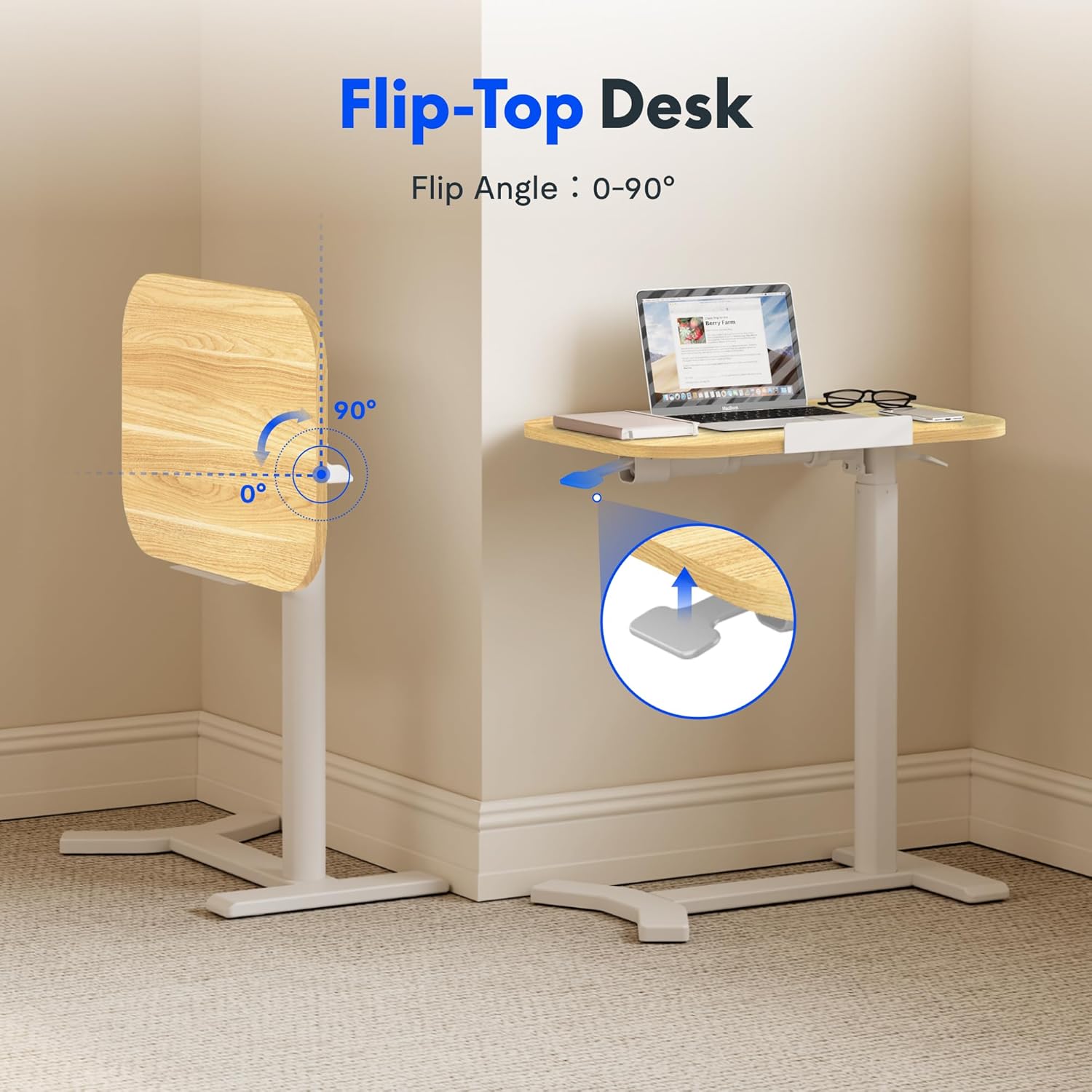 FLEXISPOT Bijzettafel H5 - flexibele laptoptafel en bedtafel met kantelbaar tafelblad, in hoogte verstelbaar en mobiel, ideaal voor bank, bed & leesuren (esdoorn)