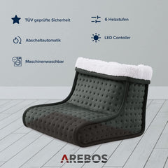 Arebos Voetverwarmer met 6 temperatuurstanden | Elektrische voetverwarmer | Automatische uitschakeling en oververhittingsbeveiliging | Inclusief LED-afstandsbediening | Micropluche materiaal | Wasbare voering | Antraciet