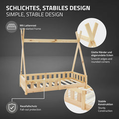 Kinderbed - Peuterbed - Tipi bed - 70x140 cm - Bruin - ML-Design