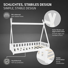 Kinderbed - Peuterbed - Tipi bed - 80x160 cm - Wit - ML-Design