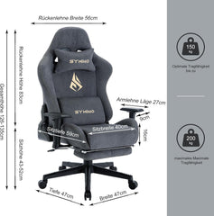 Ergonomische Bureaustoel -  Office Chair - Gamestoel - Volwassenen - Grijs - SYMINO