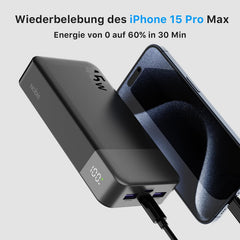 NOBIS Powerbank, powerbank 20.000 mAh, 45 W externe mobiele telefoonbatterijen, snel opladen, externe accu met C naar C-kabel, draagbare oplader met digitaal display voor iPhone, Android laptop, enz.