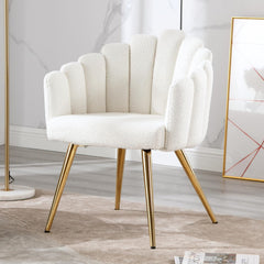 Ya-Home Fauteuil van imitatiebont met gouden metalen poten, gestoffeerde armleuningen, gestoffeerde stoel voor woonkamer/slaapkamer, wit