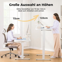 COMHOMA In hoogte verstelbaar bureau, elektrisch, 120 x 60 cm, elektrisch bureau met laden, monitorstandaard, tabletstandaard, bureau met 3 hoogtes geheugenbediening, wit
