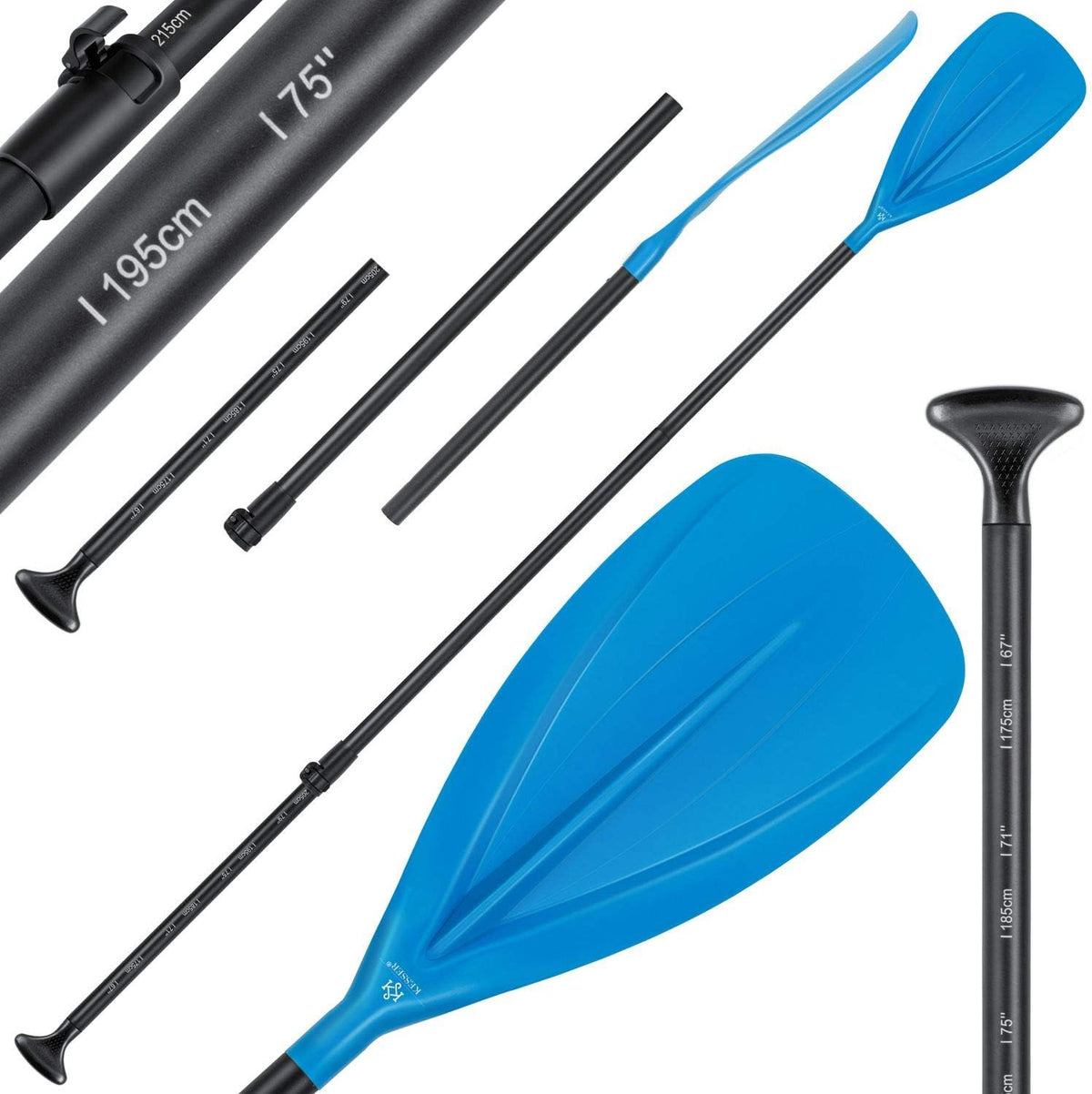 KESSER® Paddle - 3-delig voor kajak SUP stand-up paddling board, steekpeddel, verstelbare telescopische peddel, 165 cm - 215 cm aluminium voor stand-up peddel, kajakken, surfboard, boot, anti-slip