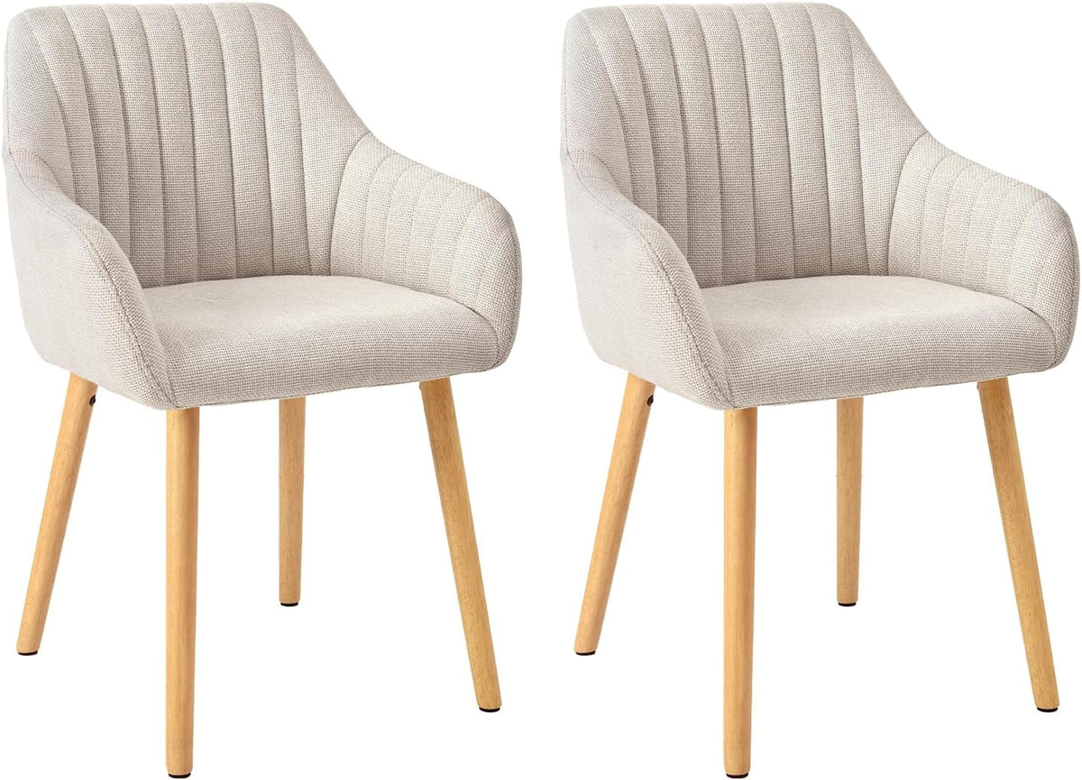 Eetkamerstoelen, beige houten poten met armleuning, set van 2, stoel, eetkamer, keukenstoel, gestoffeerde stoel, armleuningstoel van polyester, woonkamerstoel voor eetkamer, keuken