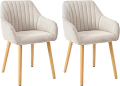 Eetkamerstoelen, beige houten poten met armleuning, set van 2, stoel, eetkamer, keukenstoel, gestoffeerde stoel, armleuningstoel van polyester, woonkamerstoel voor eetkamer, keuken