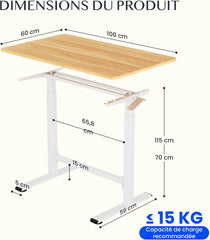 FlexiSpot H7 Plus Draagbare Computertafel 100 x 60 cm – In Hoogte Verstelbaar Bureau met Kantelbaar Plateau, Mobiele Bedtafel voor Bank, Lezen of Werken (Esdoorn)