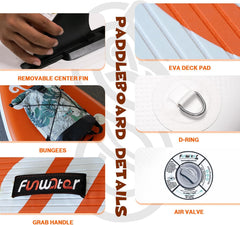 FunWater Opblaasbaar stand-up paddleboard, 305 x 78 x 15 cm, complete accessoires, verstelbare peddel, pomp, kajakzitting, SUP-reisrugzak, linnen, waterdichte tas, tot 136kg draagkracht