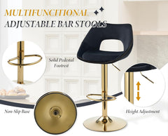 WAHSON 360° draaibare barkruk, set van 2, barstoel, hoge stoel, fluweel, in hoogte verstelbaar, met rugleuning, moderne barkruk voor eetkamer, keuken, bistro, toonbank, zwart