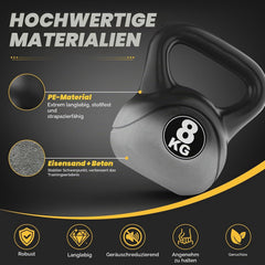 Verdego Kettlebell set 4-delig, kettlebells 2 kg, 4 kg, 6 kg, 8 kg, zwart