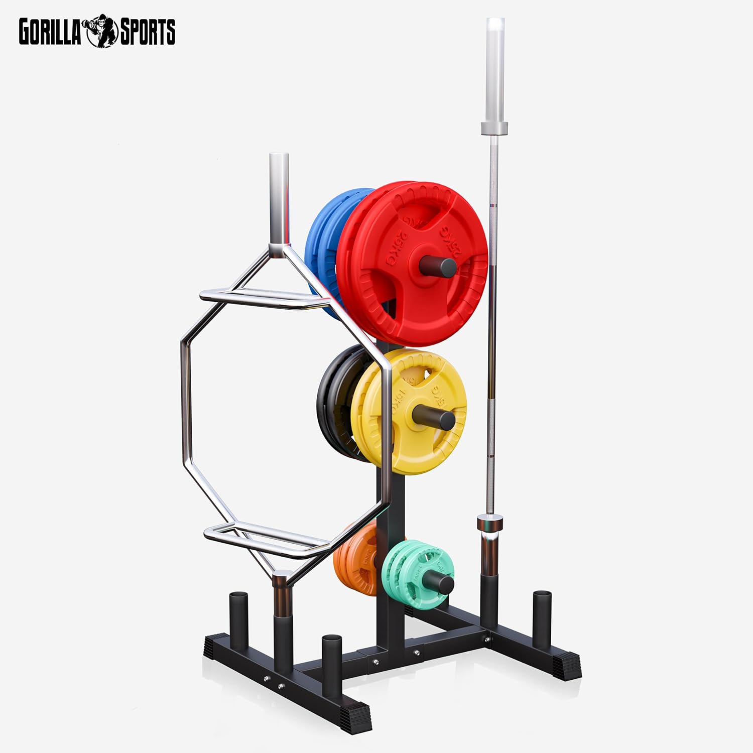GORILLA SPORTS® Halterstandaard, voor 50 mm Olympia halterschijven en stangen, tot 300 kg belastbaar, staal - halterschijfstandaard, schijfopname, halterboom, gewichtsstandaard, rek, fitness