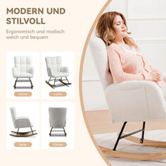 COMHOMA Schommelstoel, relaxstoel met armleuningen, oorfauteuil van teddypluche, schommelstoel, tot 150 kg belastbaar, zonneligstoel, tuinligstoel voor slaapkamer, woonkamer, stijlvol design, wit