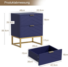 Nachtkastje set van 2 - Bijzettafel - Opbergkastje - 56,5x56x33x5 cm - Blauw - UEV