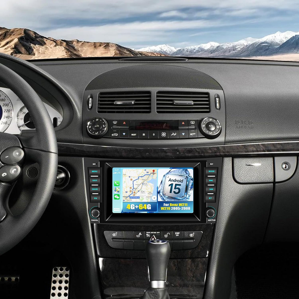 CAMECHO Android 15 autoradio met navigatiesysteem voor Mercedes Benz E-klasse W211 CLS klasse W219, dubbele DIN-radio met 7 inch touchscreen, spiegellink RDS/FM Bluetooth EQ+AHD achteruitrijcamera •