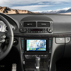 CAMECHO Android 15 autoradio met navigatiesysteem voor Mercedes Benz E-klasse W211 CLS klasse W219, dubbele DIN-radio met 7 inch touchscreen, spiegellink RDS/FM Bluetooth EQ+AHD achteruitrijcamera •