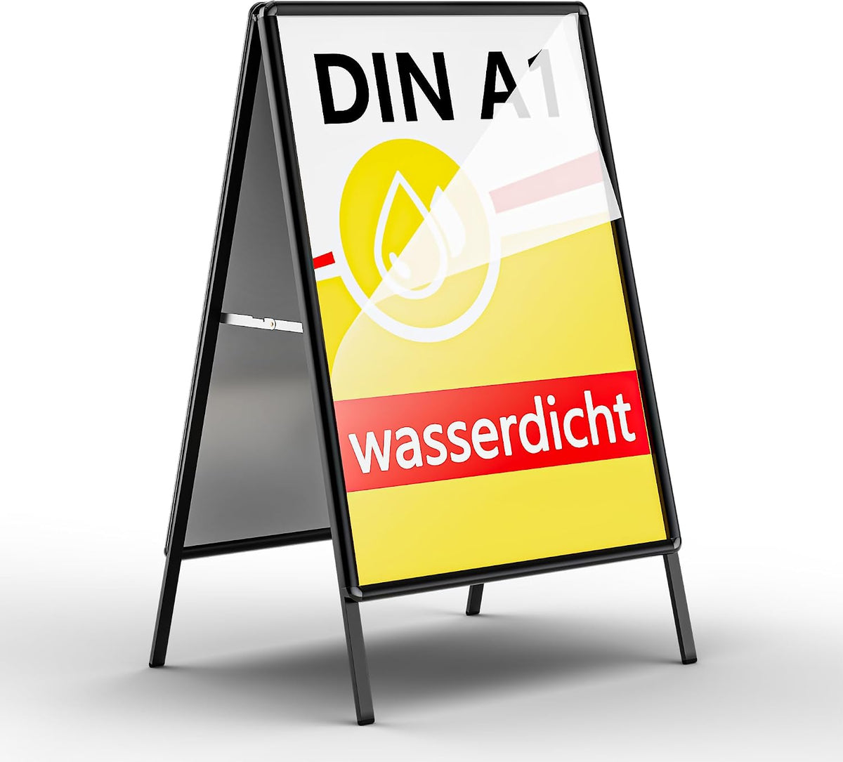 Weerbestendige DIN A1 dubbelzijdig klantenstopper outdoor, reclamedisplay poster staander voor binnen en buiten voor 2 affiches, incl. beschermfolie & met afgeronde hoeken (A1, zwart)